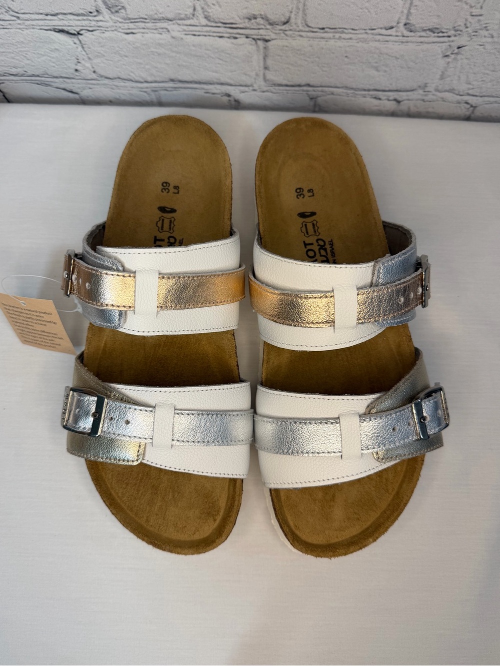Naot Women’s White, Metallic Silver and Gold Double-Band Sandals